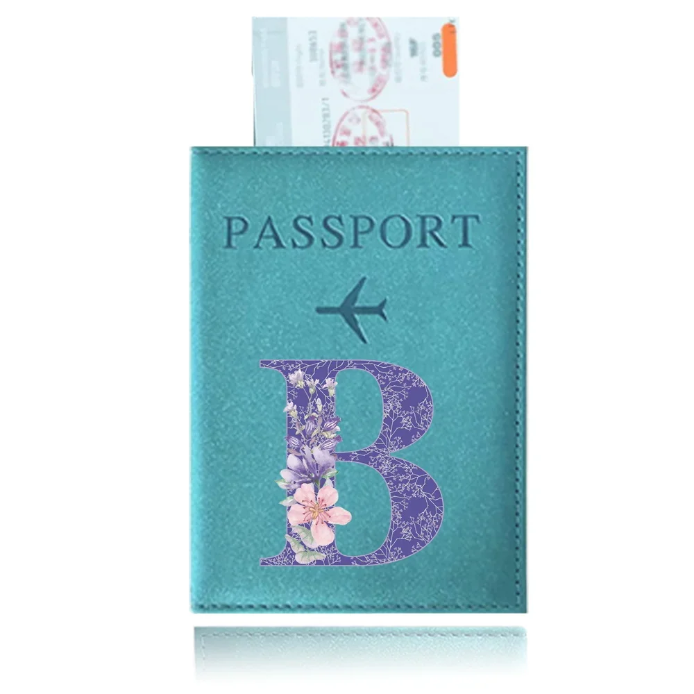 Passport Cover Blue Waterproof Passport Holder Covers Case Travel PU Leather Credit Card Wallet UV Printing Purple Flower Series