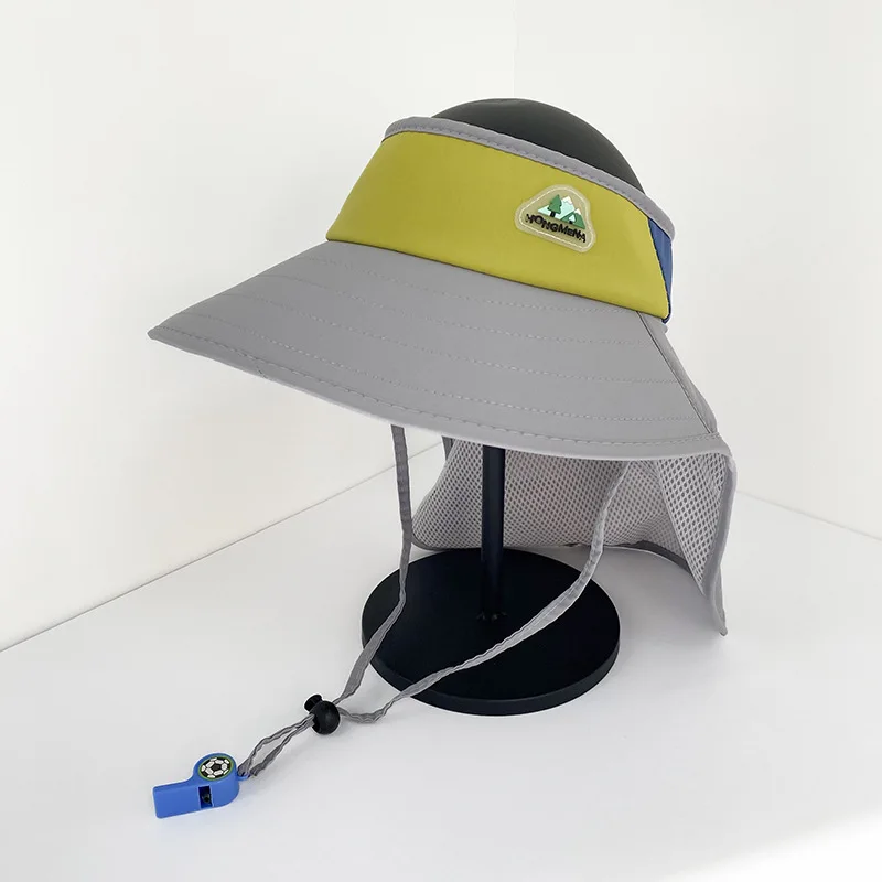 2026 Summer Kids Sun Hat Outdoor UV Protection Hat with Neck Flap Girls Cute Large Brim Empty Top Boys Visor Cap