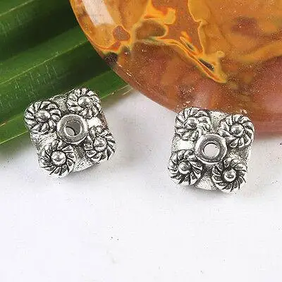 

20pcs 9mm dark silver tone square spacer bead h3404