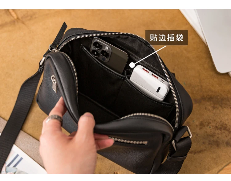 Outdoor daily travel simple handmade genuine leather men's black shoulder bag casual luxury cow leather teens crossbody bag