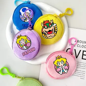 超級瑪利歐兄弟零錢包可愛男孩毛絨小錢包桃子黛西女孩迷你耳機鑰匙包兒童拉鍊零錢包 6 最佳銷售 桃子超級瑪利歐 - №6