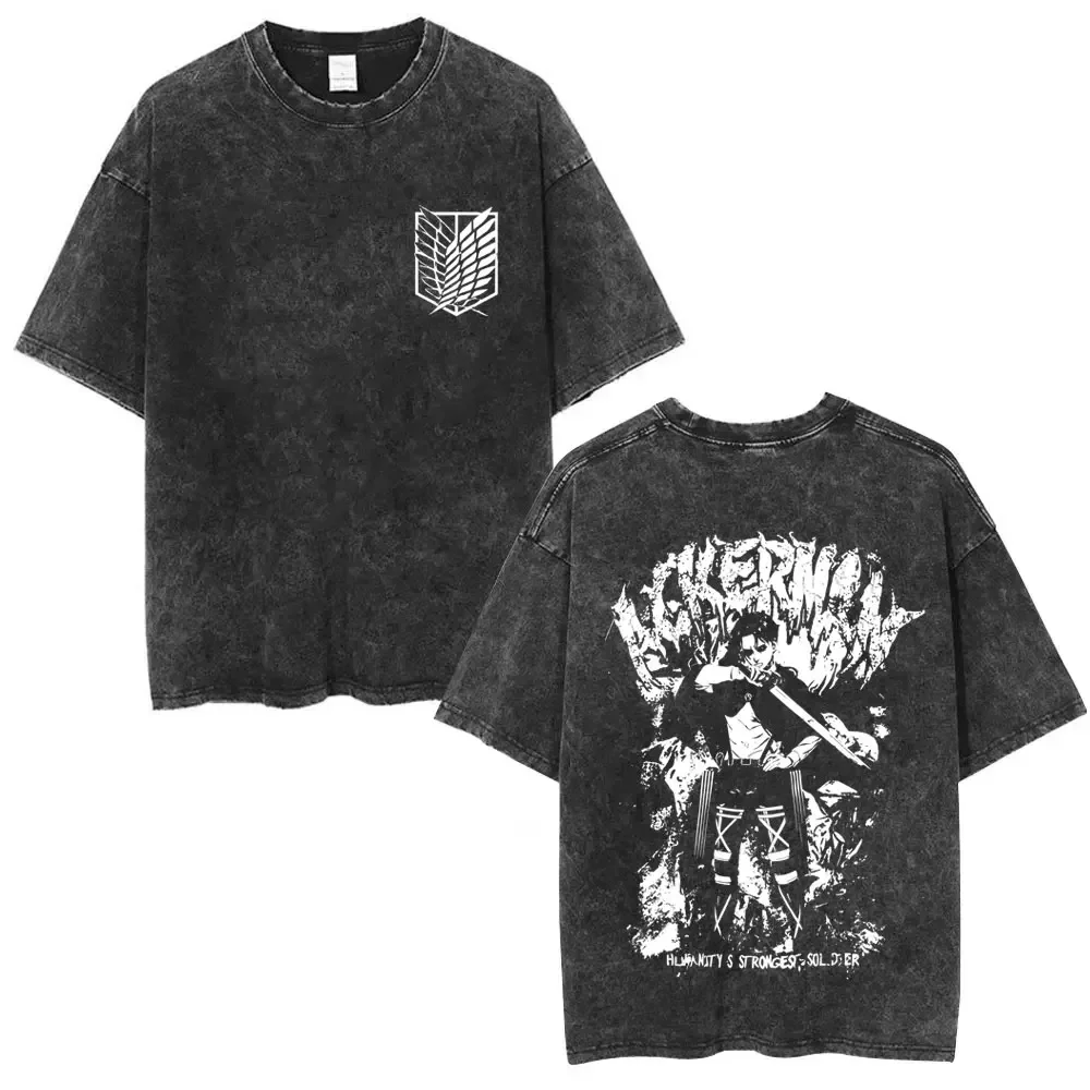 Customization Washed Vintage Anime Attack On Titan Levi Ackerman Graphic T-shirt Men Women Manga Oversized T Shirt Male Casual C