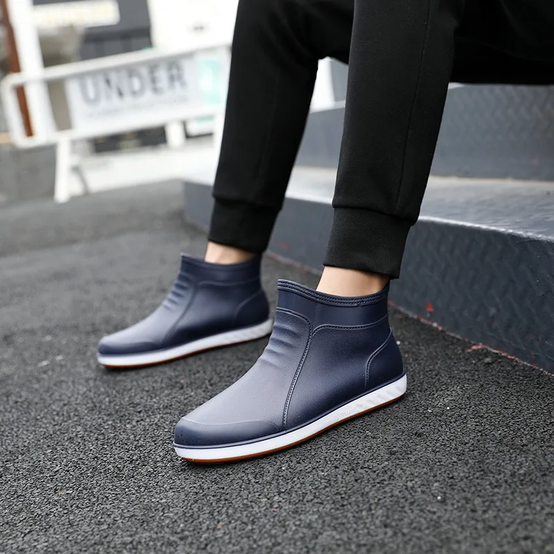 Men's Rain Boots - Low-cut Waterproof Rubber Boots - Trendy, Slip-resistant, and Stylish Work Shoes for Kitchen, Construction