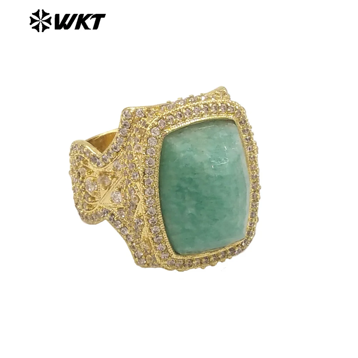 WT-MR033  WKT Fashion 18K Yellow Gold Plated Full Of Zircon And Gemstone Can Be Adjustable  Ring For Women Birthday Gifts