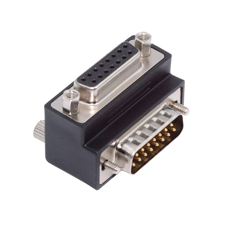 2 Rows DB15 Male to Female Serial Port Connector Right Angle 15Pin 90 Degree Conversion Head Adapter DB 15pin UP/Down Bend Plug