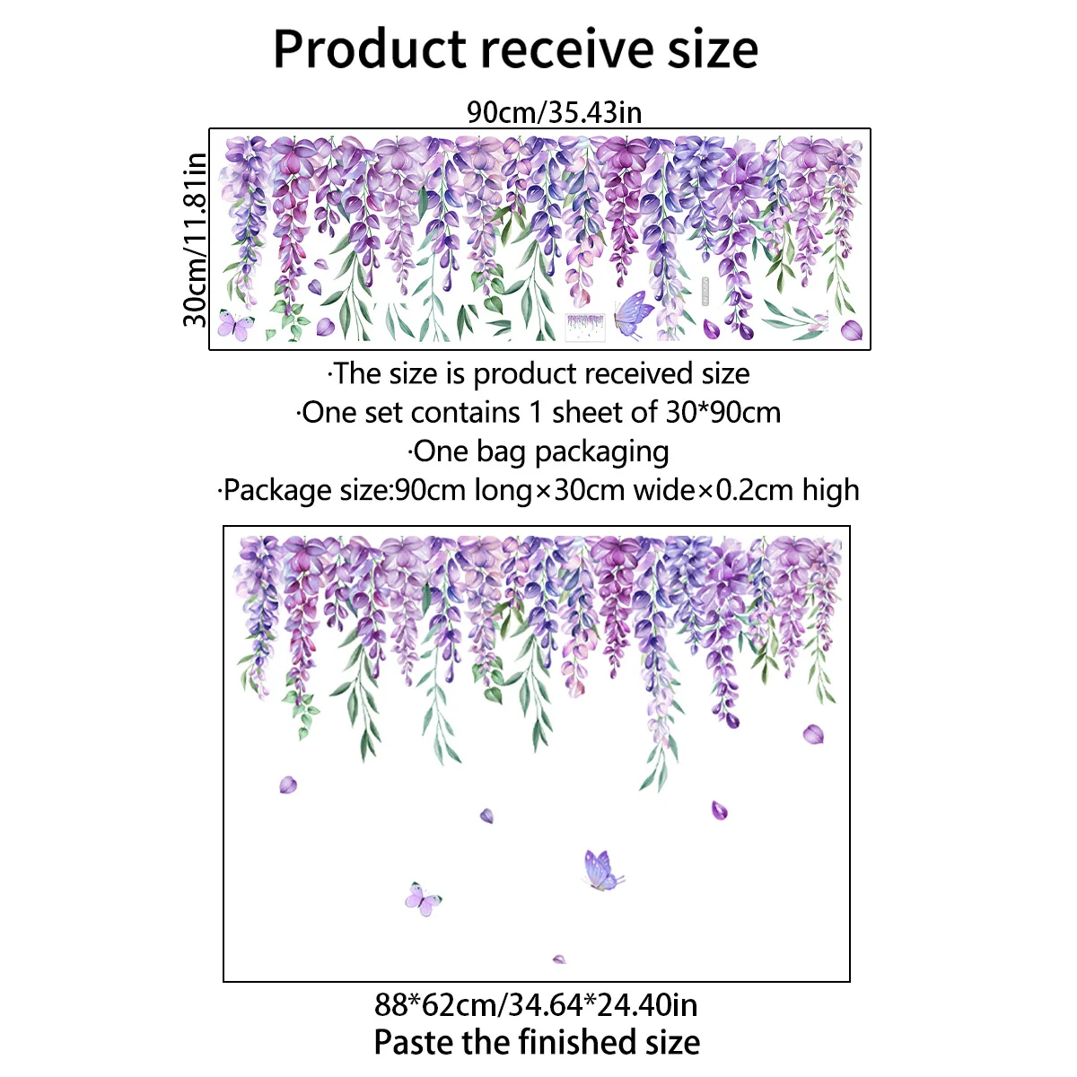 Purple Flowers Plant Wall Sticker for Living Room Bedroom Background Wall Decor Pastoral Wall Decals Girls Room Daughter Room