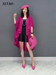 XTAO Drawstring Dress Pleated Solid Color Small Fresh Women Goddess Fan Casual Style Pullover 2024 Summer Dress WLD16535