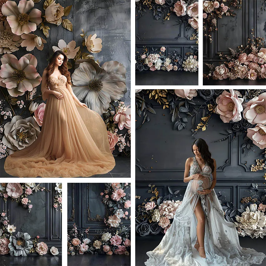 Mehofond-Fondo de fotografía para adultos, Panel negro de pared Floral, cumpleaños, maternidad, boda, decoración de retrato, telón de fondo para estudio fotográfico