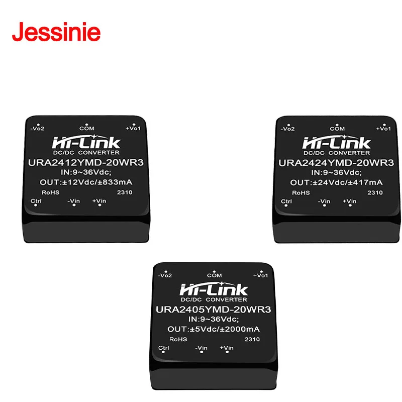 URA2405YMD-20WR3 URA2412YMD-20WR3 URA2424YMD-20WR3 20W DC-DC Converter 9-36V to ±5/12/24V Dual Isolated Short Circuit Protection
