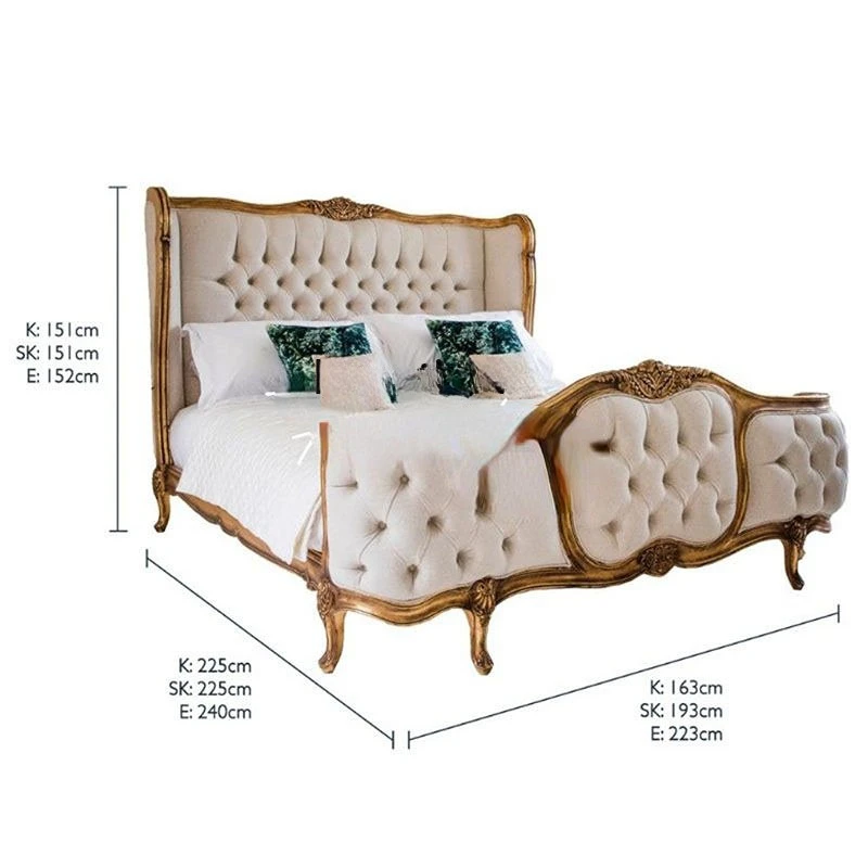 American-Style Solid Wood Double Bed French Retro Distressed Carved Marriage Bed Fabric Pull Buckle Large Ear Bed