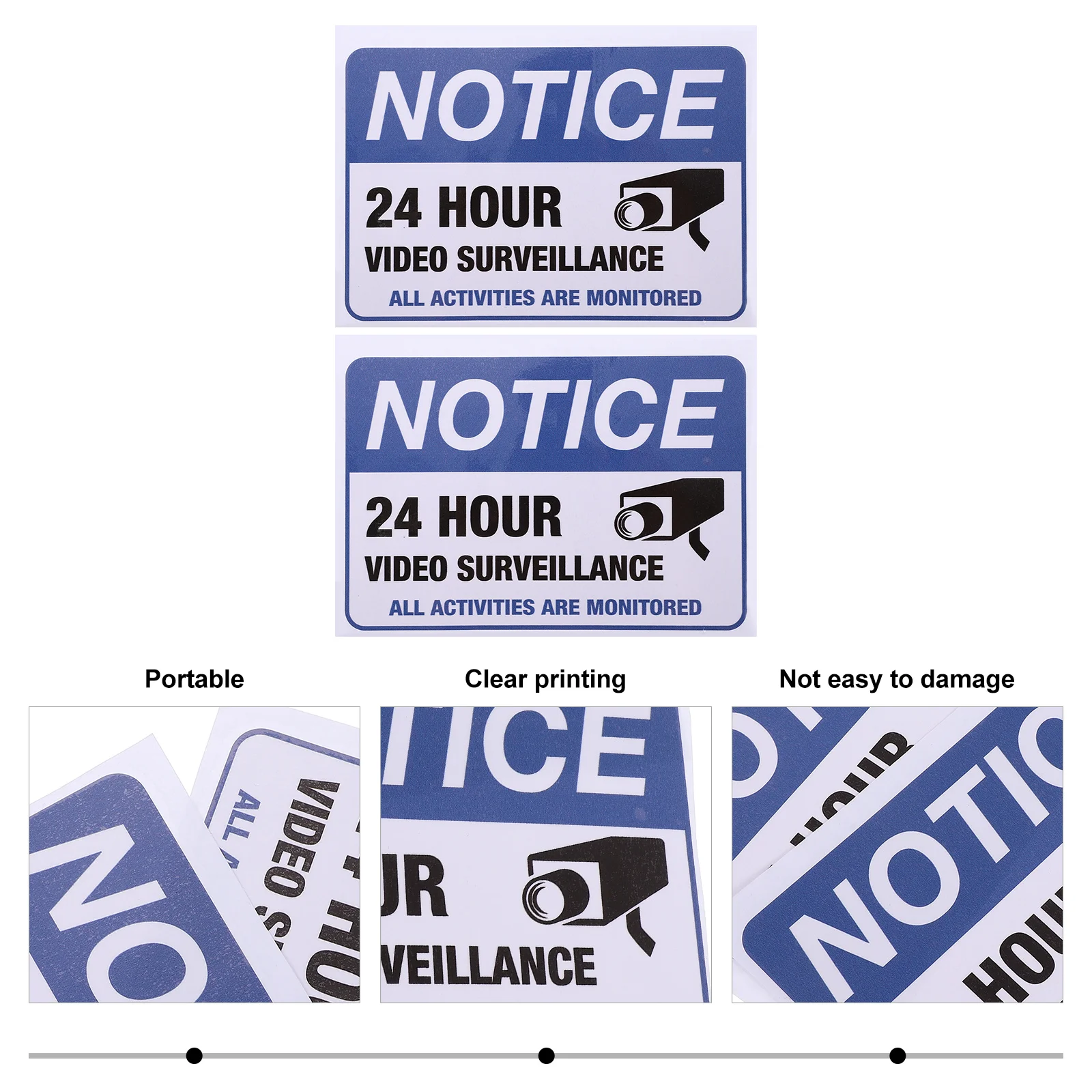 2pcs 24H Monitored Warning Sticker Security Camera Sign Adhesive Caution Decal For Shop Mall Restaurant Car Use Durable Smooth