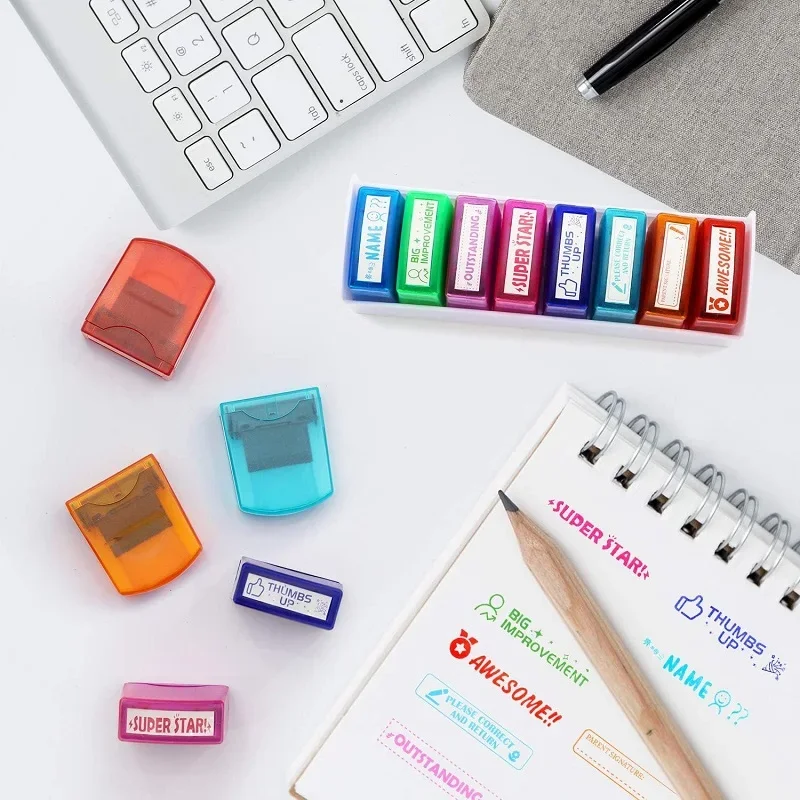 Teacher Stamp Colorful Self-Inking Motivation School Encouraging Comments Homework Rating Office Stationery Stamps for Grading