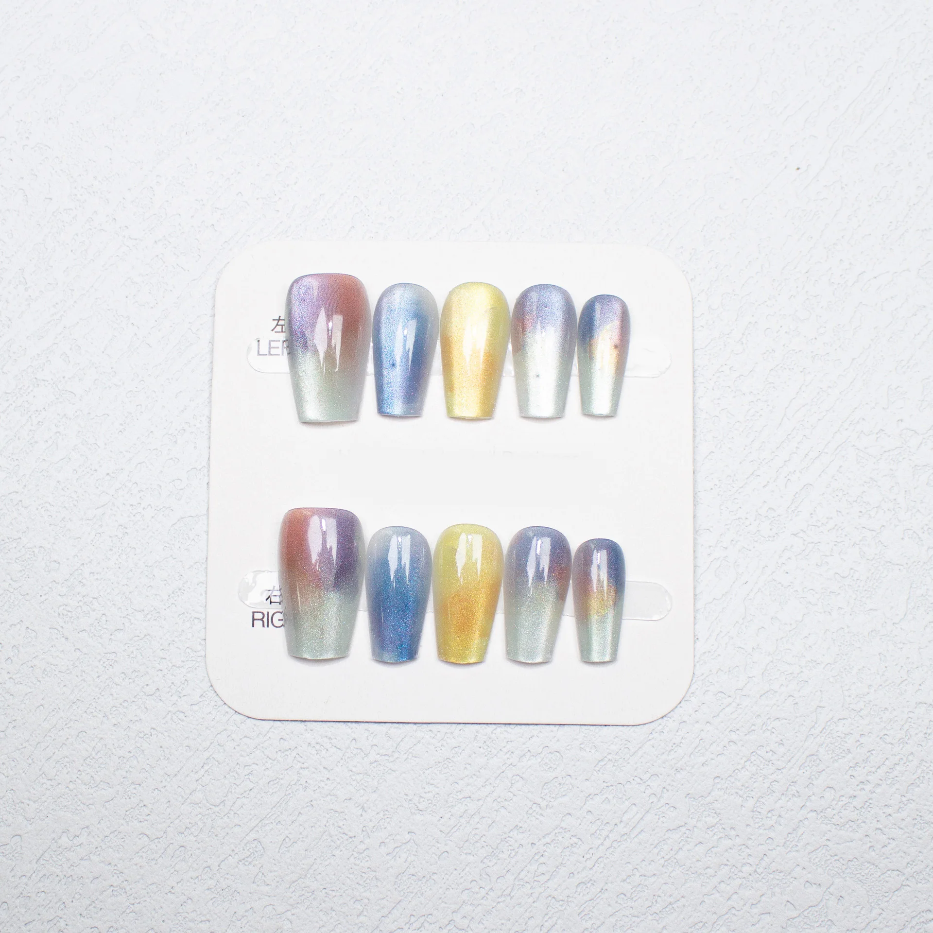 10Pc Eenvoudige Pers Op Nail Cat Eye Design Herbruikbare Zelfklevende Nepnagel Volledige Hoes Nageltip Manicure