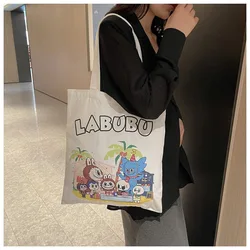 Labubu Canvas Bag Female Labubu Student Cute Cartoon Shopping Bag Portable Tutoring Bag Leisure Shoulder Bag