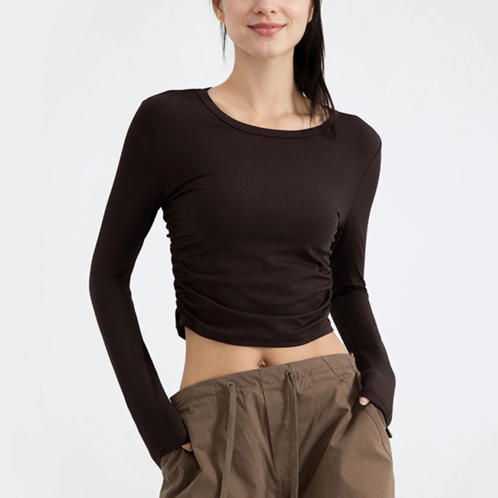 

Осенняя новинка: облегающий топ для йоги MIML с длинным рукавом, дышащий, с эффектом утягивания талии, удобная спортивная одежда для фитнеса