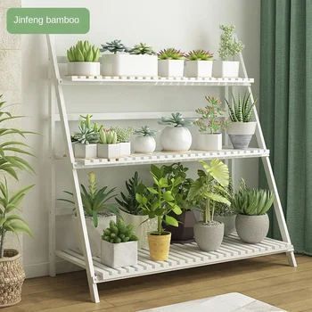 Nanzhu dobrável piso ao teto flor rack de madeira maciça varanda sala de estar suculenta vaso de flores rack interior prateleira multi-camada