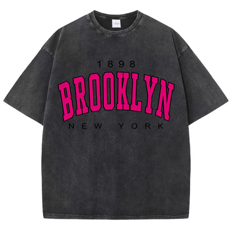 Womans Cotton Washed T-Shirts Fashion Loose O-Neck Short Sleeve Brooklyn New York Printing Tops Summer Street Female Clothes