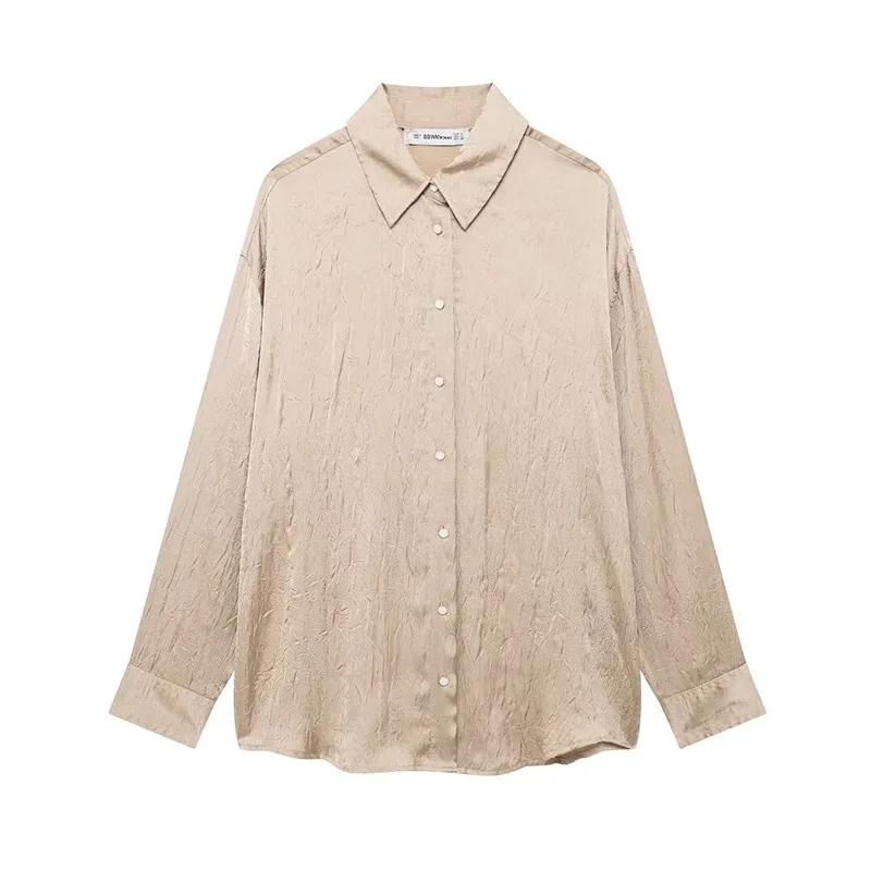 Willshela Women Fashion Khaki Single Breasted Blouse Vintage Lapel Neck Long Sleeves Female Chic Lady Shirts