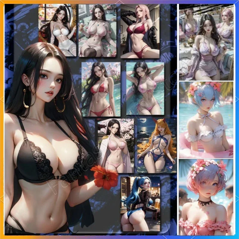 Nude Sexy Bikini Card ACG Goddess A4 Big Card Charming Temptation Uniform Black Silk Sexy Girls Gentleman Card Big Breasted Girl