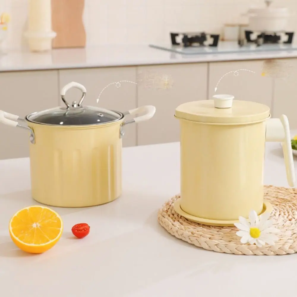 

Large Capacity Oil Filter Pot Anti-Leakage 1.4L Grease Separator Dust-Proof Cover with Tray Stainless Steel Strainer Household