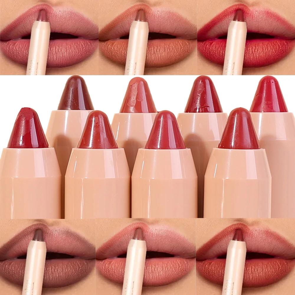 Matte Lipstick Pencil 8 Colors Long Lasting Velvet Lip Liner Pen Outline Lip Shape Non-stick Cup Waterproof Lipstick Cosmetics