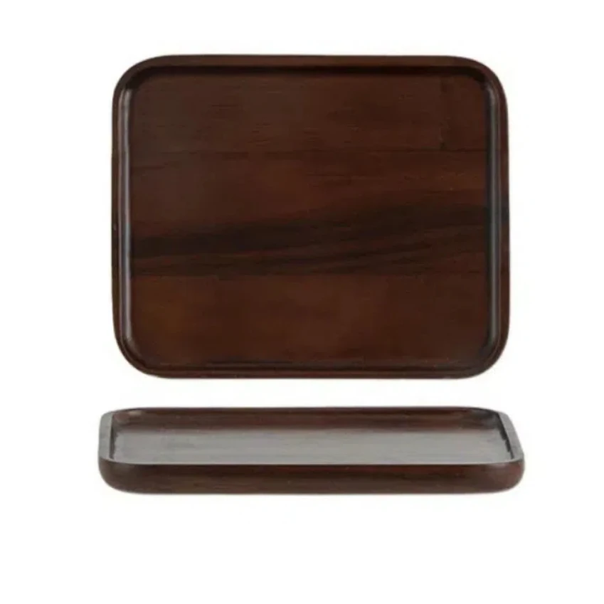 

Antique Simple Black Walnut Tea Tray Household Rectangular Snack Fruit Plate Sturdy Solid Wood Fruit Dessert Tray Teaware Trays