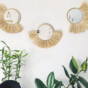 Boho ev mobilyası ahşap rattan duvar aynaları, dekoratif rattan dokuma boncuk bilezik ahşap, halılar, oturma odası aynaları, dekoratif Ratan'ın aynasındaki en iyi 10 satış-no. 1