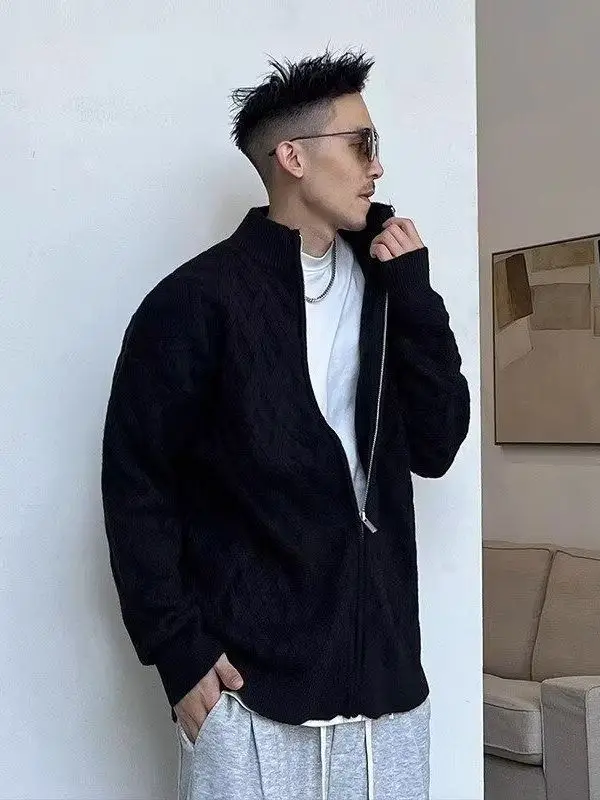 

Мужской модный простой вязаный свитер, пальто, осень-зима, украшение на молнии, длинная све, повседневная верхняя одежда обычного кроя