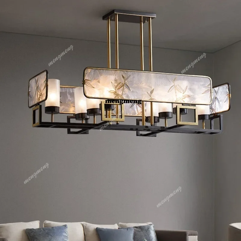 M138New Chinese style enamel color chandelier living room atmosphere rectangular dining room light modern all copper lamps