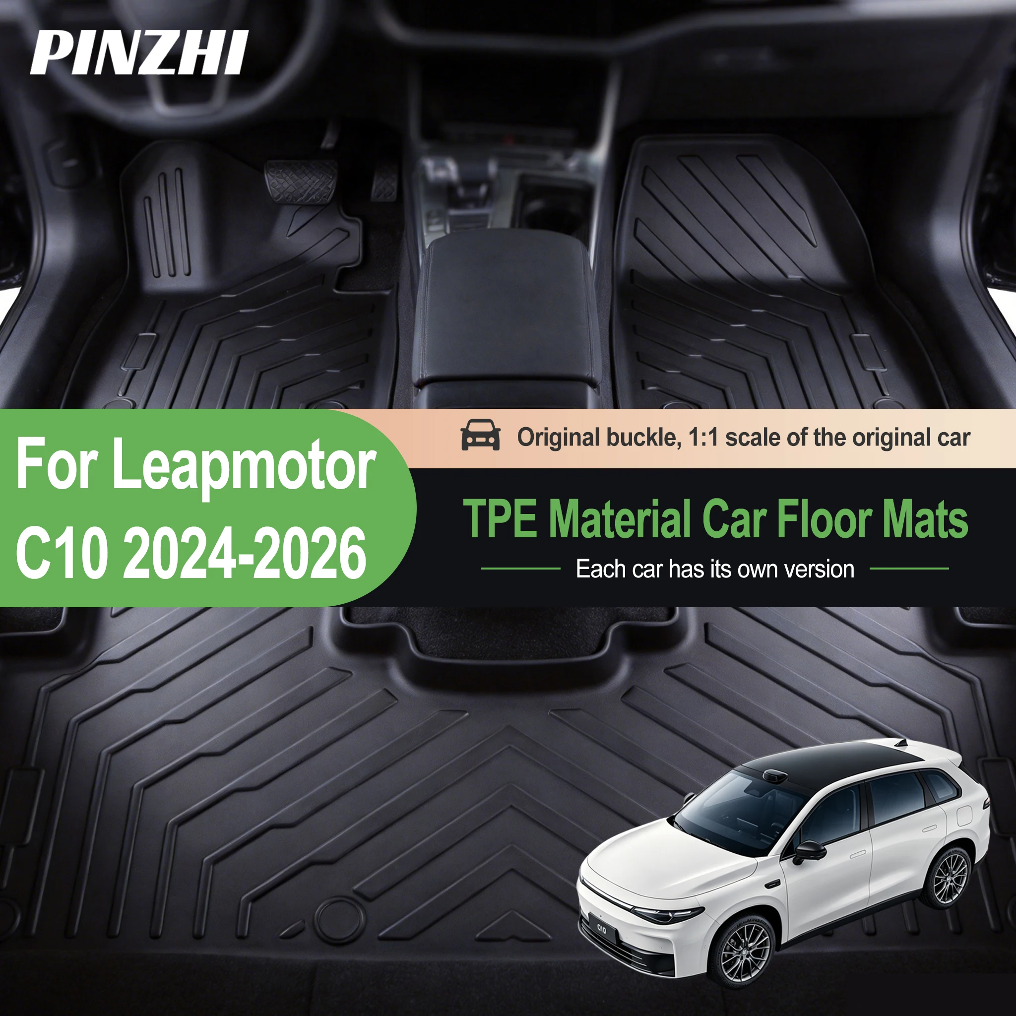 Tappetini 3D in TPE per auto e rivestimento per il vano bagagli per Leapmotor C10 2024 2025 2026, tappetini impermeabili per tutte le stagioni, accessori antiscivolo per auto