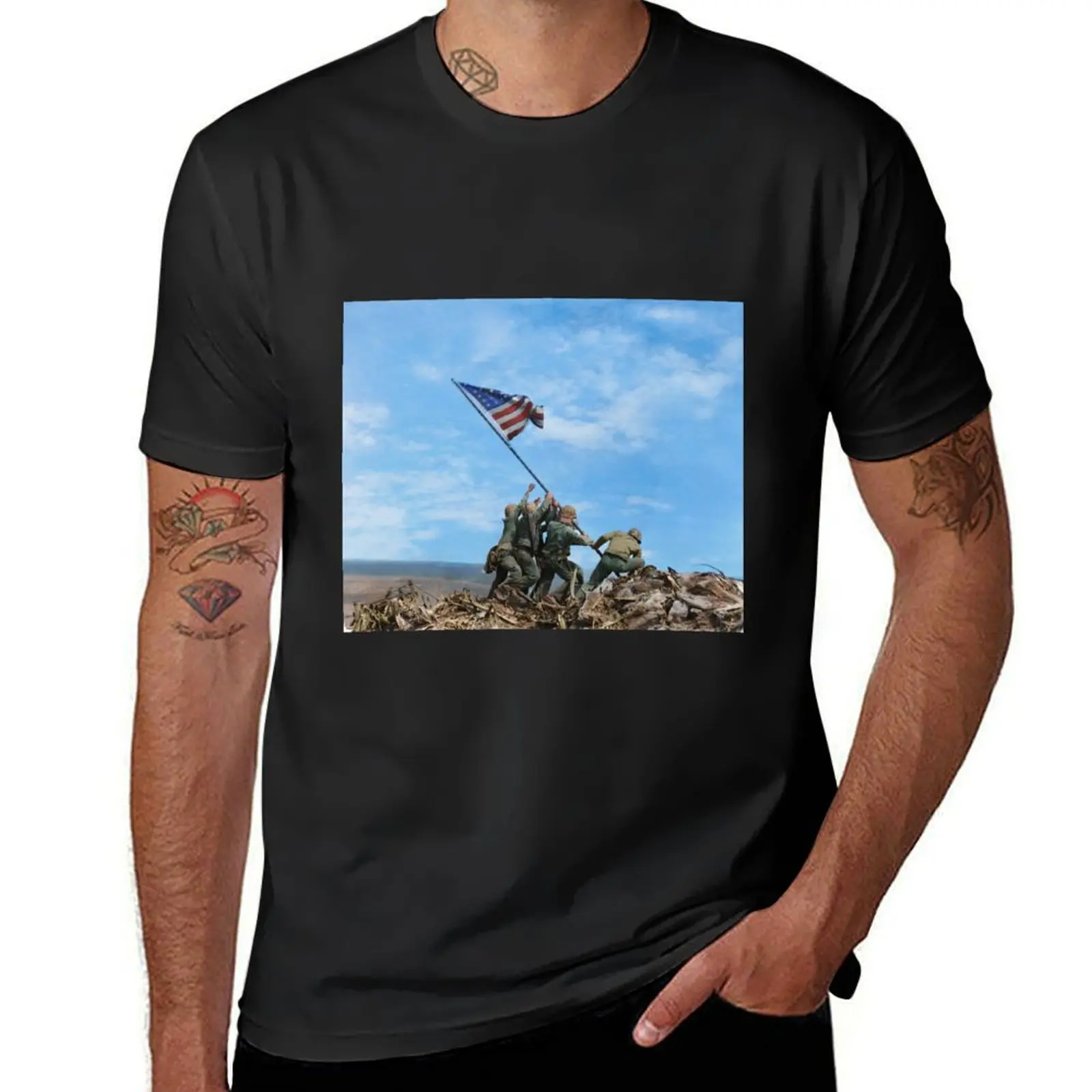 US Marines raising the U.S. flag on Mount Suribachi, Battle of Iwo Jima, 1945 T-Shirt plain sports fans men graphic t shirts