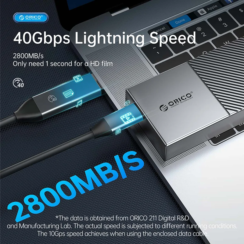 ORICO M.2 NVMe SSD Enclosure USB3.2 Gen2X2 Type-C 20Gbps External Solid State Drive Case with C/A 2in1 Cable for PC Laptop
