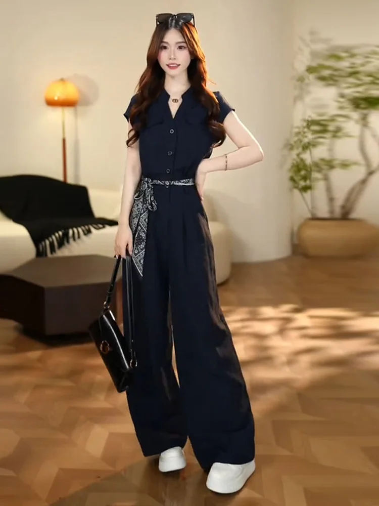 Mono ligero Ele para mujer, novedad de verano, diseño, sensación de gama alta, traje de una pieza adelgazante, informal, con cuello irt y botones...