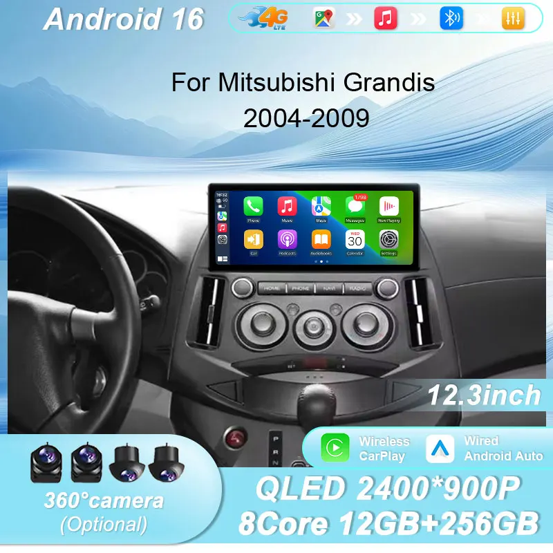 12.3 Inch Android 16 Car Radio for Mitsubishi Grandis 2004-2009 GPS Navi Multimedia CarPlay Android Auto Touch Screen Head Unit