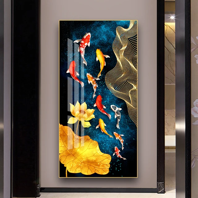 Abstract Koi Canvas Painting Wall Art FengShui Fish Posters and Prints Carp Lotus Pond HD Picture Living Room Home Decor Cuadros