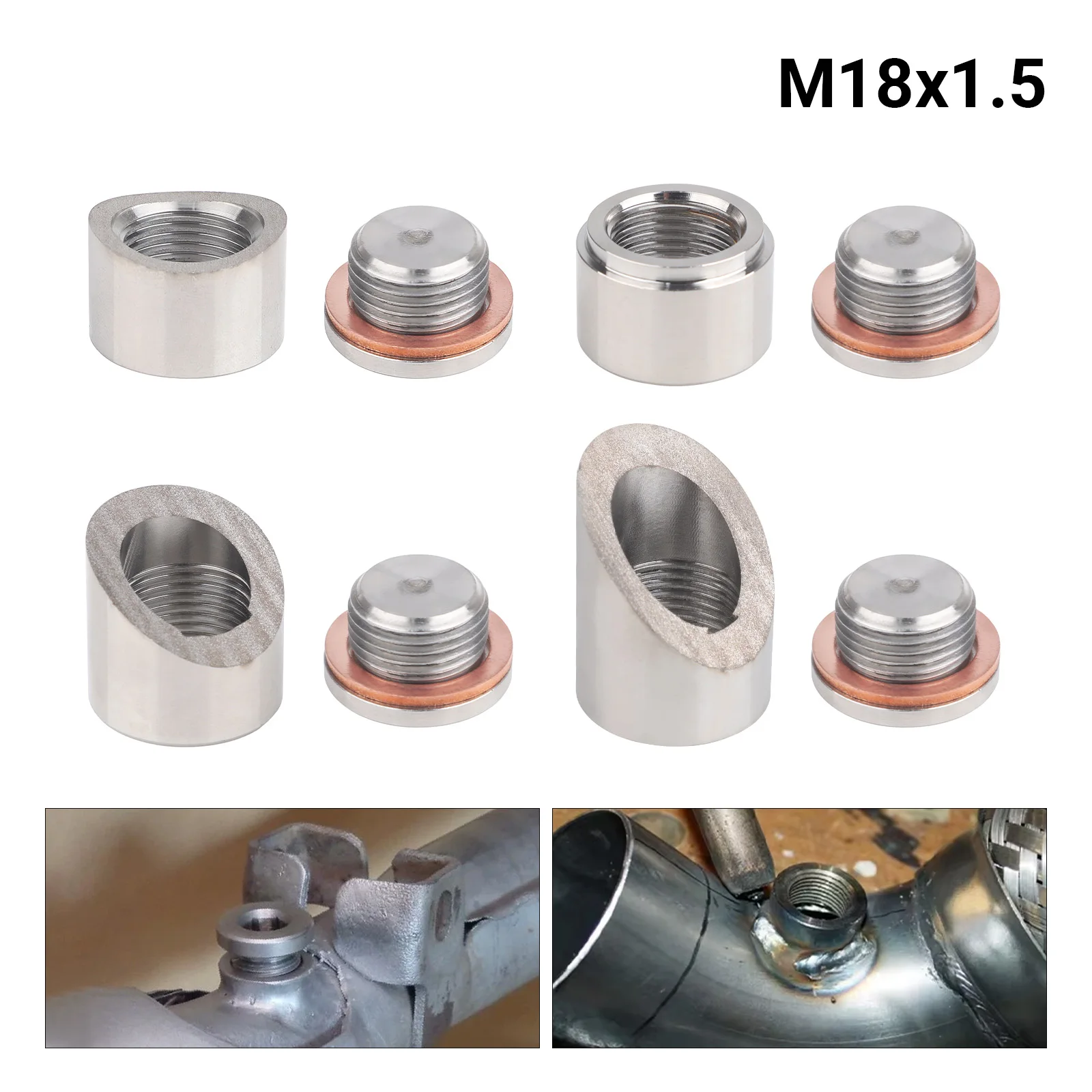 Oxygen Sensor Connector M18 X 1.5 Oxygen Mounting Bungs and Plugs Adapter Flat Or Notched Style Or 30 45 Degree Stainless Steel