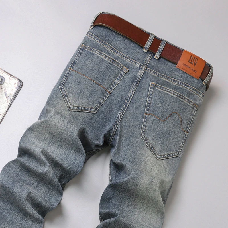 

Spring Autumn Men's Smart Jeans Business Fashion Straight Regular Stretch Denim Trousers Classic Men Plus Size 28-40