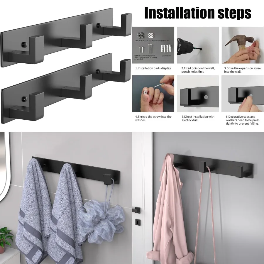 

Wall Mounted Coat Hooks for Bathroom and Entryway HeavyDuty Stainless Steel RustResistant Hangers with Screws for Towels Hats C