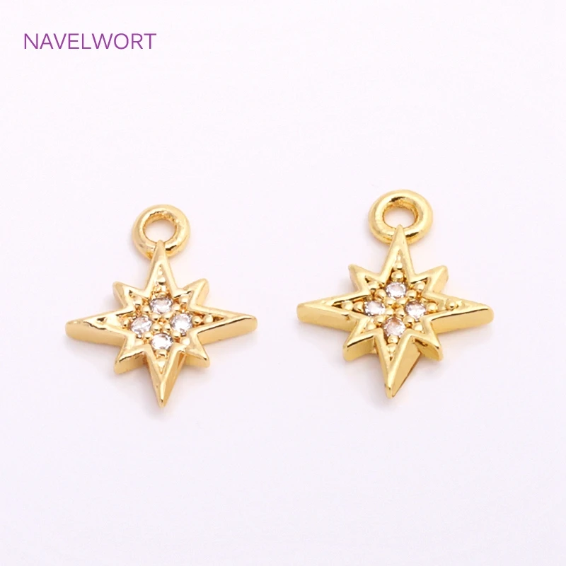 14K Gold Plated Mini North Star Pendants For Earring Making Brass Metal Inlaid Zircon Star Charms DIY Jewelry Making Accessories