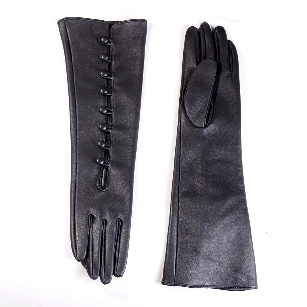 Gants Longs en Cuir group pour Femme, Sans Doublure, lèvent Noirs, Décontracté, Soirée, Opéra, 40cm, Neuf