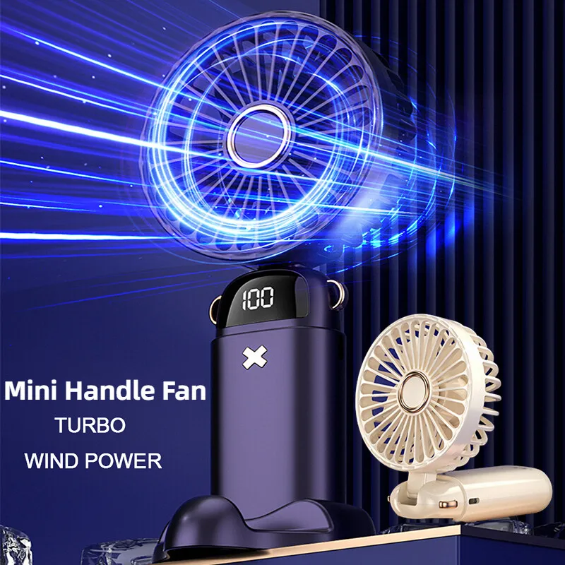 Rechargeable Mini Fan USB Mini Portable Fan Cooling Hand Fan Neck Fan with Base Stand 5 Speed