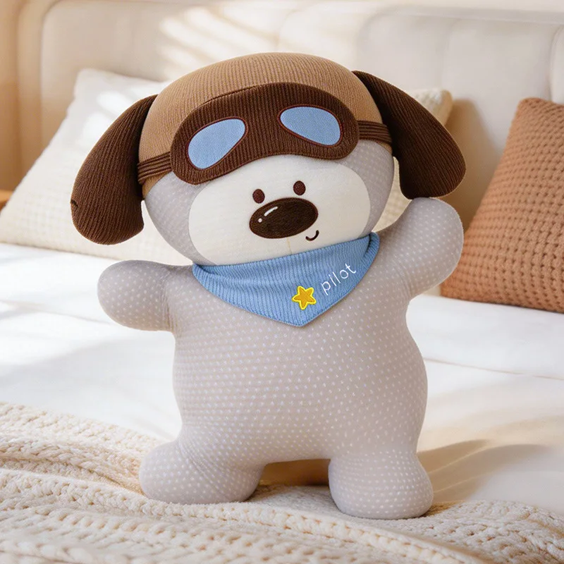 Soft Ice Silk Pilot Dog Plush Pillow Cute Cooling Stuffed Puppy Doll Ideal for  Bedroom Decor and Stress Relief.