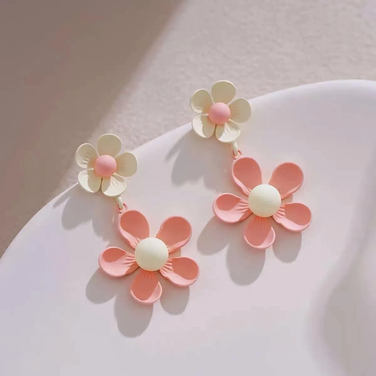 Ethereal Pink Bloom Drop Earrings French Hepburn Style Unique Gentle Feminine Premium Lightweight for Women