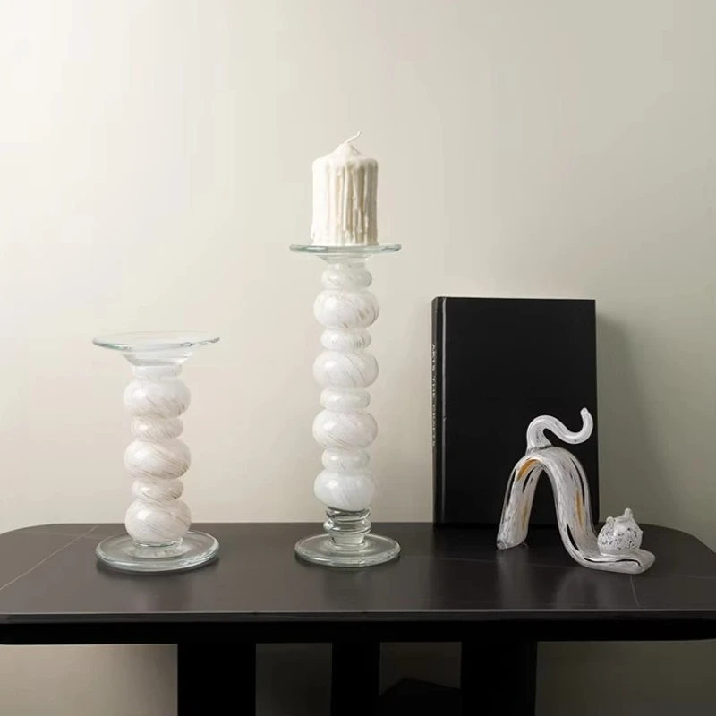

Indoor Family Dining Table Restaurant Hotel Decorative Rack White Glass Candlestick Candlestick