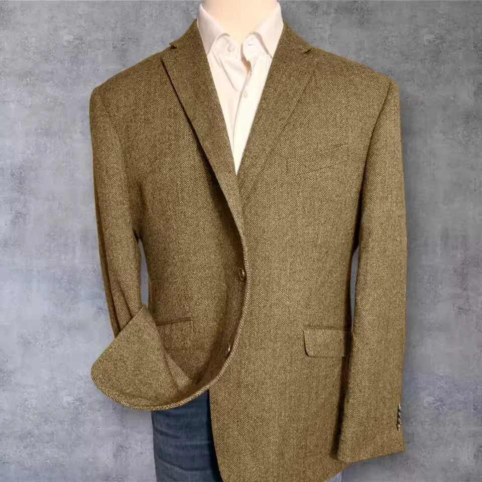 سترة بدلة متعرجة للرجال سترة واحدة الصدر ذات طية صدر السترة بقصة ضيقة وأنيقة ومريحة قابلة للتنفس ملابس عمل معطف رسمي جديد