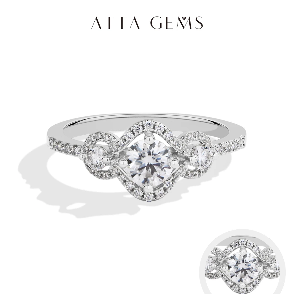 

ATTAGEMS Three Stones Cluster Women Moissanite Ring D VVS1 0.5 ct Round Cut 925 Sterling Silver Engagement Wedding Fine Jewelry