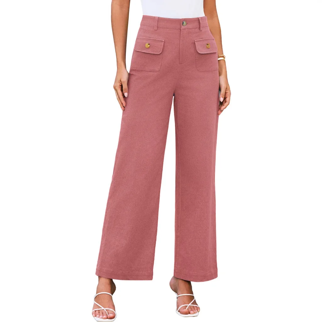 2025 Women High Waist Wide Leg Pants Elastic Casual Pants with Pocket Streetwear Women Clothes m