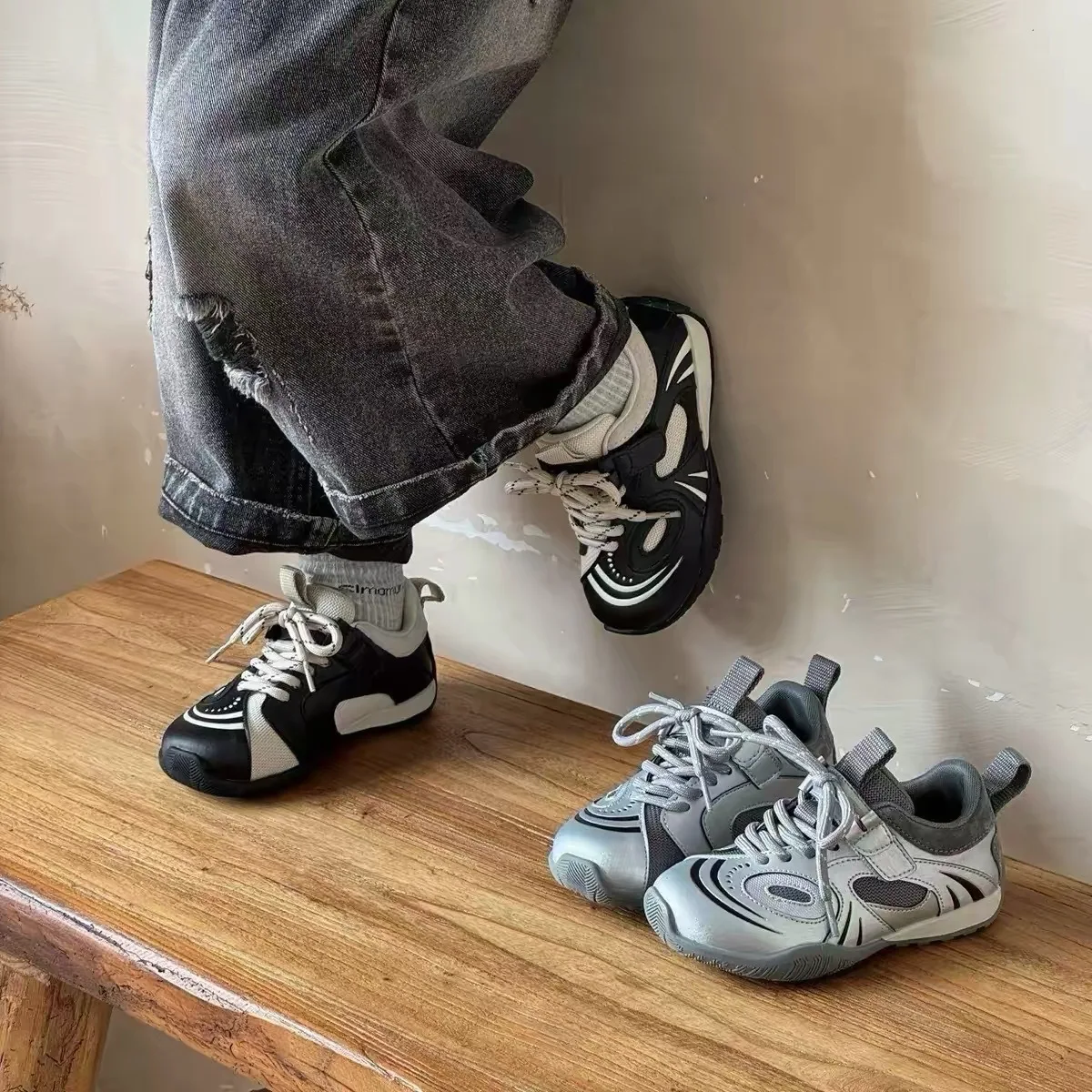 Kids'Casual Shoes Fashion Autumn Sports Shoes For Children Anti-slip Breathable Soft Bottom Designer Black Silver Size 26-36