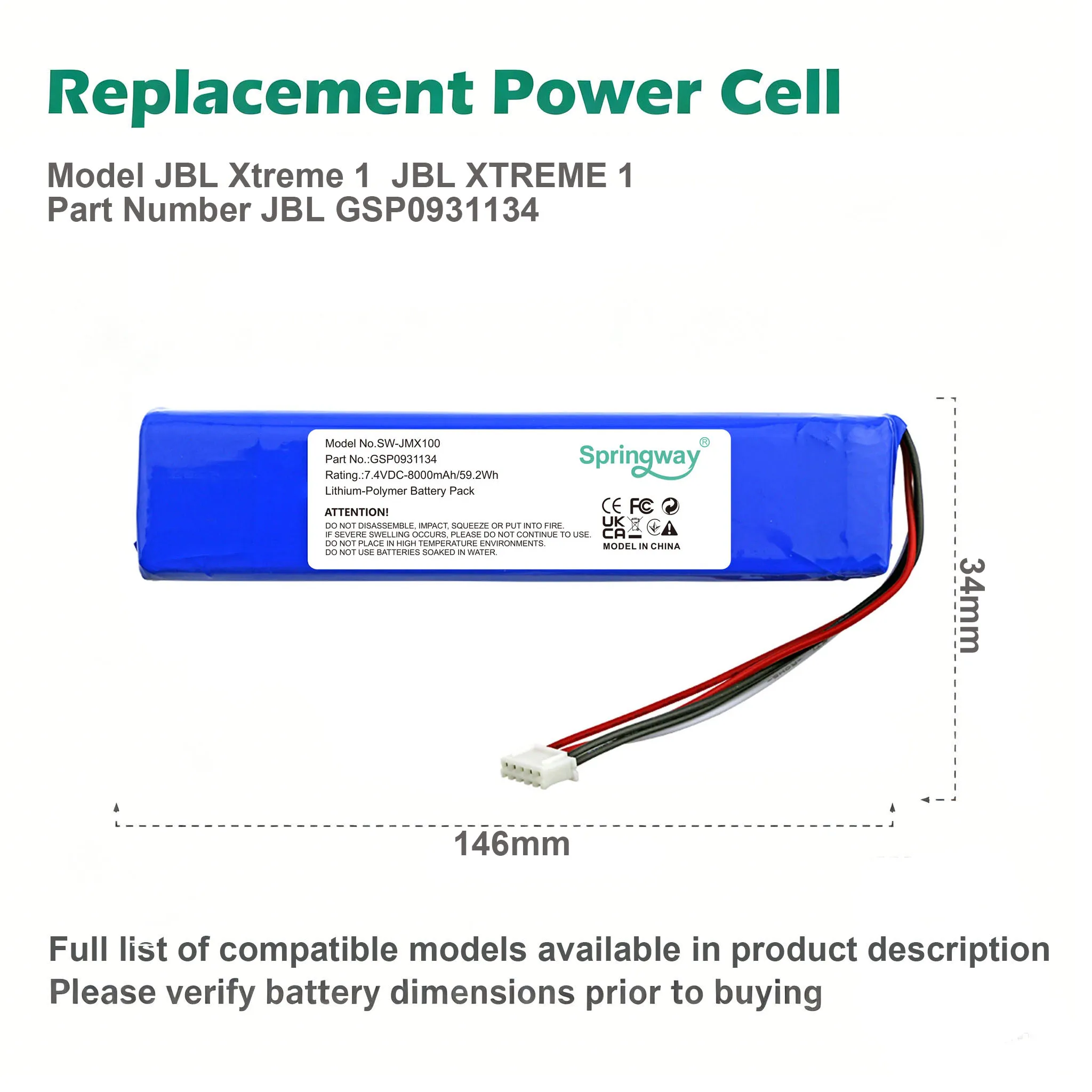 GSP0931134 For JBL xtreme1 Xtreme 1 Wireless Bluetooth Speaker Replacenment Cell 8000mAh