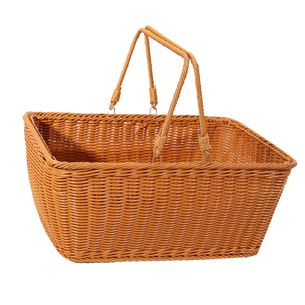 1Pcs Fine Workmanship Simulation Rattan Basket Light Size Portable Decorative Basket for Wedding Banquet Picnic Snack